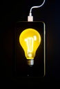 Smartphone with a yellow light bulb AI generated