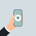 Smartphone in your hand concept. Shield Royalty Free Stock Photo