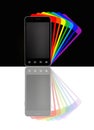 Smartphones with colorful shadows. Illustration of mobile phone on black