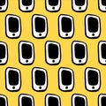 Smartphones seamless pattern on yellow font hand drawn illustration