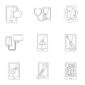 Smartphones service icon set, outline style