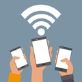 Smartphones technology in the hands with wifi connection