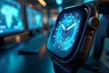 Smartwatch with Blue Digital Display, generative ai