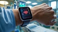 Smartwatch Displaying Health Metrics in a Medical Setting
