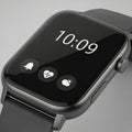 Smartwatch featuring a sleek black design with a rectangular touch screen displaying Royalty Free Stock Photo