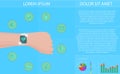 Smartwatch fitness tracker concept with icons of healthy, fitness, lifestyle and physical activity. Vector illustration.