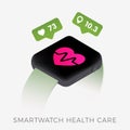 Smartwatch Health Care vector icon. Smart watches with heart icon on screen. Fitness tracker that record pulse, calories burned