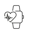 Smartwatch for Heart Pulse Control Line Icon. Smart Watch Technology for Sport Pictogram. Heartbeat Rate App in Digital