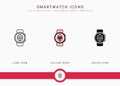 Smartwatch icons set vector illustration with solid icon line style. Electronics smart device concept. Royalty Free Stock Photo