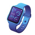 Smartwatch illustration featuring a blue rectangular body and matching strap. The Royalty Free Stock Photo