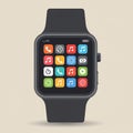 Smartwatch illustration featuring a rectangular black case with a touchscreen Royalty Free Stock Photo