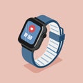 Smartwatch. Isometry. Vector isometric illustration. Illustration of smart watch with working screen and pulse data