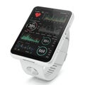 A smartwatch with a large rectangular display showing various health metrics, Royalty Free Stock Photo