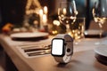 Smartwatch Mockup on Table at Elegant Dinner Setting Royalty Free Stock Photo