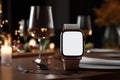 Smartwatch Mockup on Table at Elegant Dinner Setting Royalty Free Stock Photo