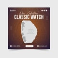 Smartwatch product post. New collection classic watches sales banner. Smart-watch social media posts with a dark background. Wrist