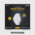 Smartwatch product post. Smartwatch promotional sale banner. Exclusive smartwatch advertising template. Gadget product advertising