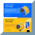 Smartwatch promo web banner ad. Wearable smart watch promotion a