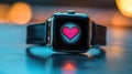 Smartwatch Showing Heart Icon And Advanced Fitness Tracking Features