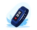 Smartwatch showing time and heart rate on screen. Digital wristband fitness tracker with heartbeat monitor vector