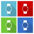 Smartwatch, smart watch icon set, flat design vector illustration in eps 10 for webdesign and mobile applications in four color Royalty Free Stock Photo