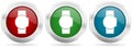 Smartwatch, smart watch vector icon set. Red, blue and green silver metallic web buttons with chrome border