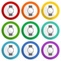 Smartwatch, smart watch vector icons, set of colorful flat design buttons for webdesign and mobile applications Royalty Free Stock Photo