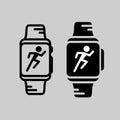 Smartwatch training icon. Runner athlete silhouette in a smart watch display.