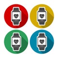 Smartwatch wearable technology symbol set with long shadow