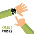 Smartwatch on a wrist. Fitness tracker application
