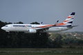 Smartwings plane landing on runway Royalty Free Stock Photo