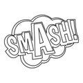 Smash, comic text sound effect icon, outline style