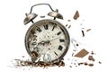 Smashed alarm clock on transparent background Royalty Free Stock Photo