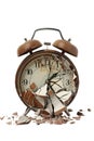 Smashed alarm clock on transparent background Royalty Free Stock Photo