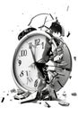 Smashed alarm clock on transparent background Royalty Free Stock Photo