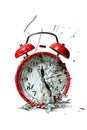 Smashed alarm clock on transparent background Royalty Free Stock Photo