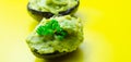 Smashed avocado, smother avocado with lemon juice served on the for brunch