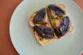 Smashed avocado on toast with portobello mushrooms Royalty Free Stock Photo