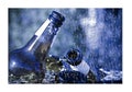 Smashed bottle of beer resting on the ground - Address the alcoholism issue  - Concept image in jigsaw puzzle shape Royalty Free Stock Photo