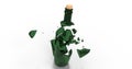 Smashed broken glass wine empty bottle. Dark green color shards. Royalty Free Stock Photo