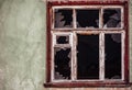 Smashed glass Window with old wooden frame Royalty Free Stock Photo