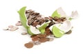 Smashed moneybox with British currency coins Royalty Free Stock Photo