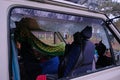 Smashed passenger window of a van, goods stolen and interior vandalized, burglary and robbery, La Paloma, Rocha, Uruguay