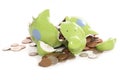 Smashed piggy bank with British currency coins Royalty Free Stock Photo