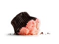 Smashed pink cupcake isolated on white Royalty Free Stock Photo