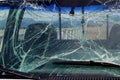 Smashed windshield glass