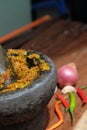 Smashing is a method of grinding spices and mixing them together.