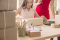SME online business,Start upentrepreneur,Small business beautiful asian women owner working together at home office Royalty Free Stock Photo