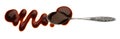 Smear of soy sauce and spoon on white background, top view