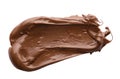 Smear of tasty chocolate paste on white background, top view